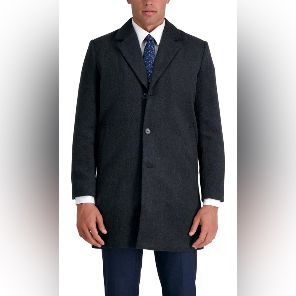 NWT Haggar Men's Mid-Length Single Breasted Brushed Twill Topcoat Size Medium